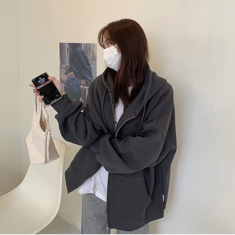 COZOK Áo hoodie Tay Dài oversize Có Khóa Kéo Thời Trang Cá Tính