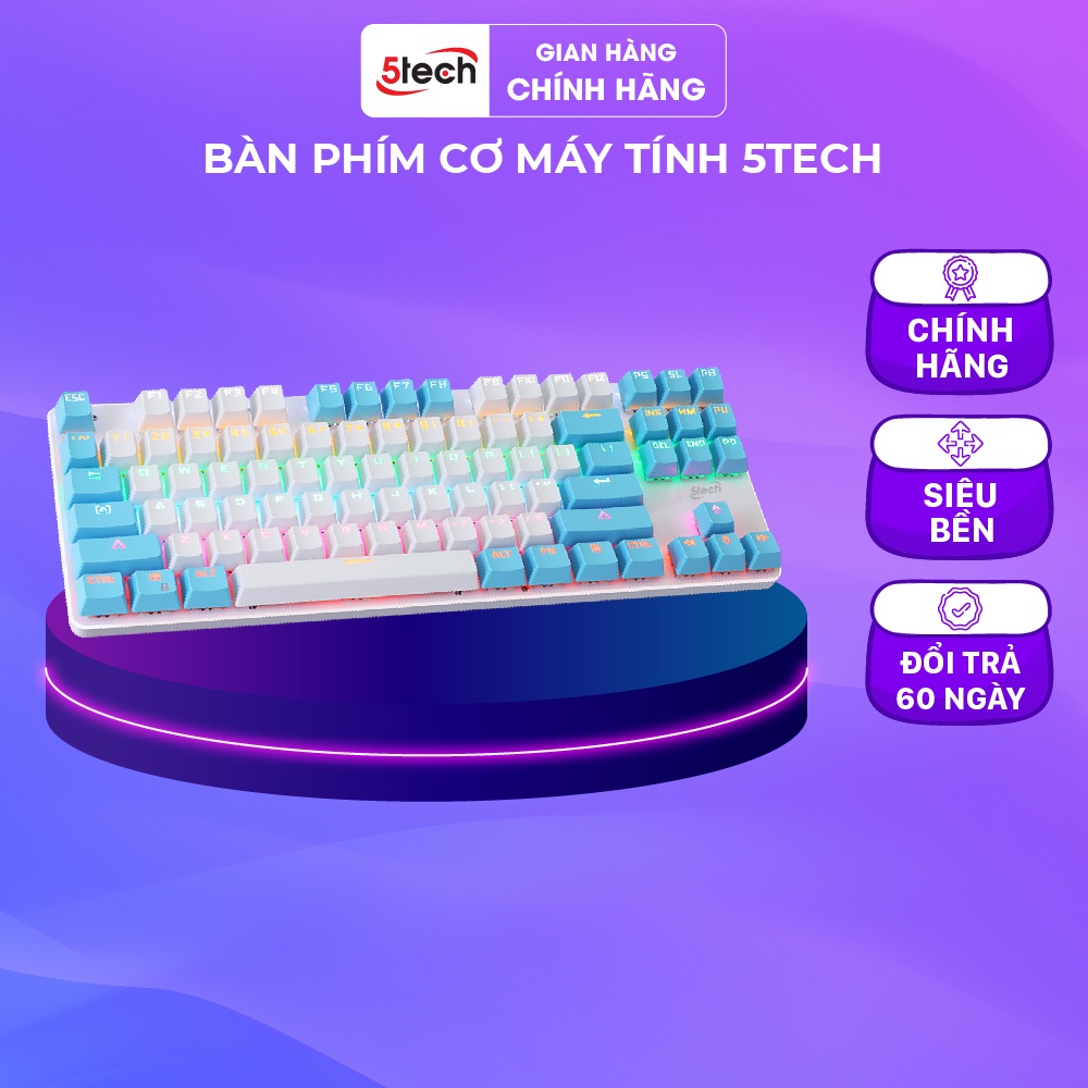 Bàn phím cơ 5TECH blue switch cao cấp với 87 phím và 10 chế độ đèn LED dùng cho máy tính PC laptop chơi game mọi chế độ