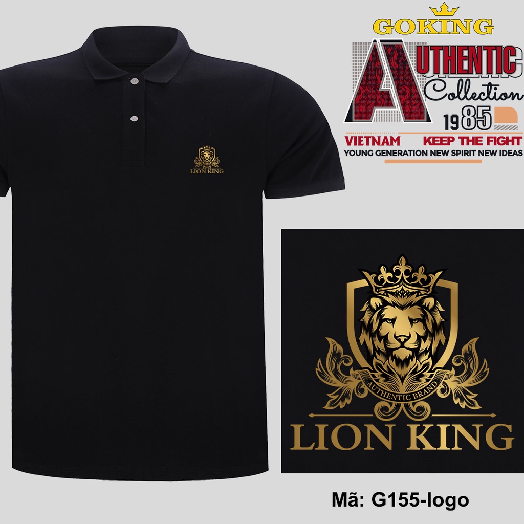 LION KING, mã G155-logo. Áo thun polo nam nữ, form unisex. Áo phông cổ trụ Goking, vải cá sấu 3D, công nghệ chống nhăn N