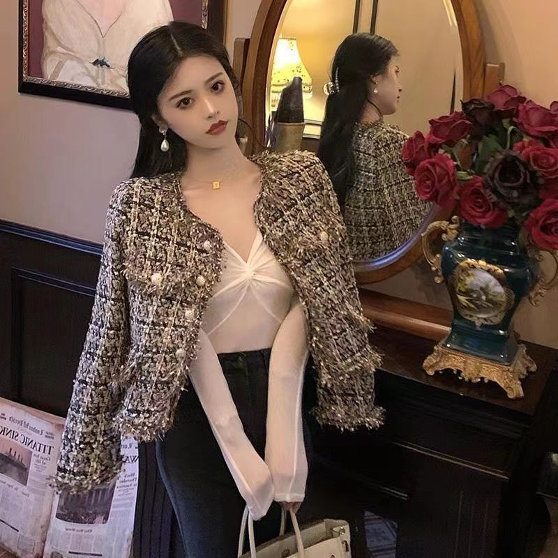Áo Khoác Tweed Ôm Dáng Thời Trang Xuân Thu Dành Cho Nữ