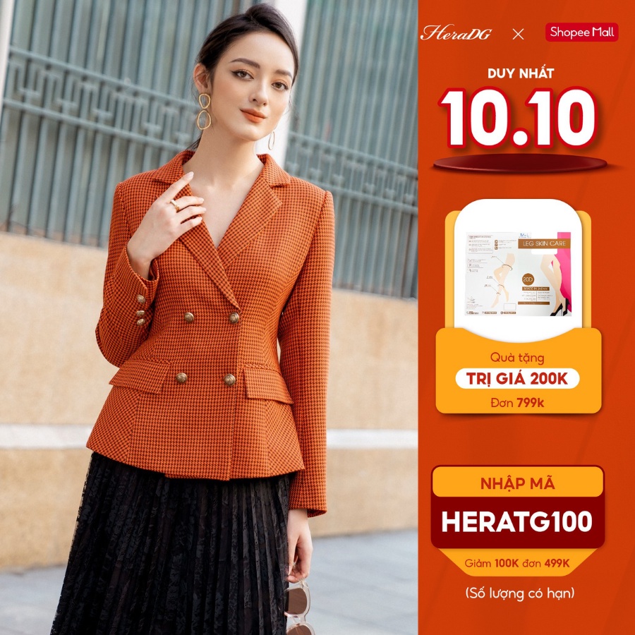 Áo Vest Nữ HeraDG Thiết Kế Cổ 2 Ve Kèm Túi Nắp Hiện Đại, Chất Liệu Dạ Tweed Cao Cấp WAVBA002