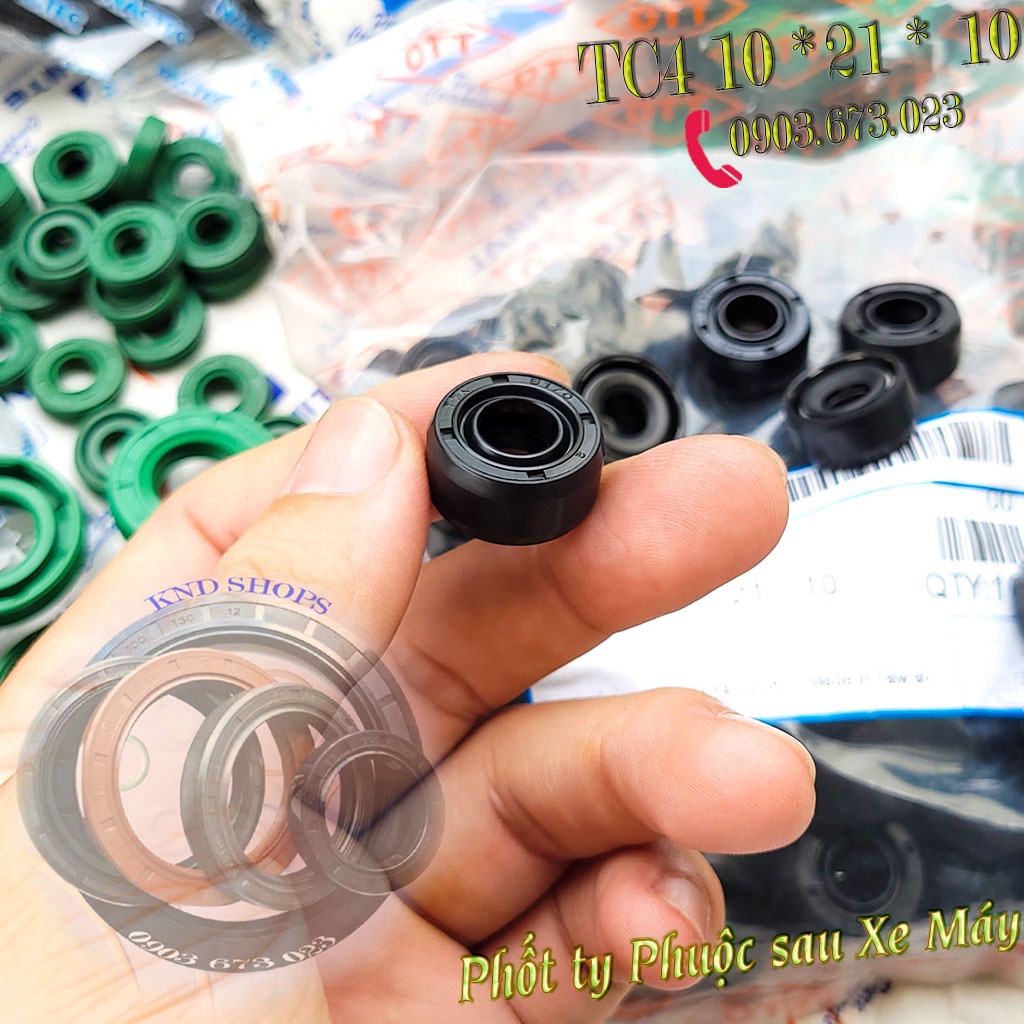Phốt dầu ty phuộc sau xe Wave RS, Spacy, xe đạp điện,...Phốt cao su chặn nhớt loại vòng đệm 1 lò xo TTO TC4 10*21*10