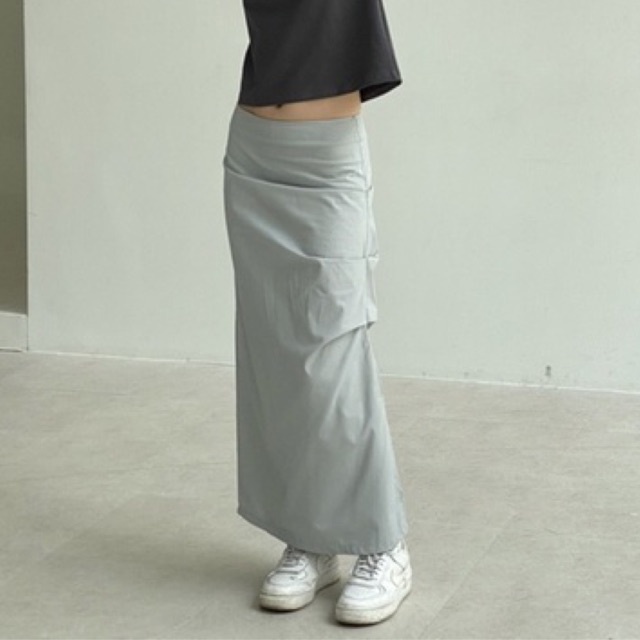 LAVA SKIRT - Váy dài nhún hông màu xanh xám - Whitelies Shop