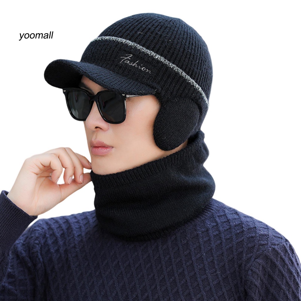 Set 2 Mũ + Khăn Choàng Cổ Dệt Kim Co Giãn Trọng Lượng Nhẹ Thời Tiết Mùa Thu Đông Cho Nam