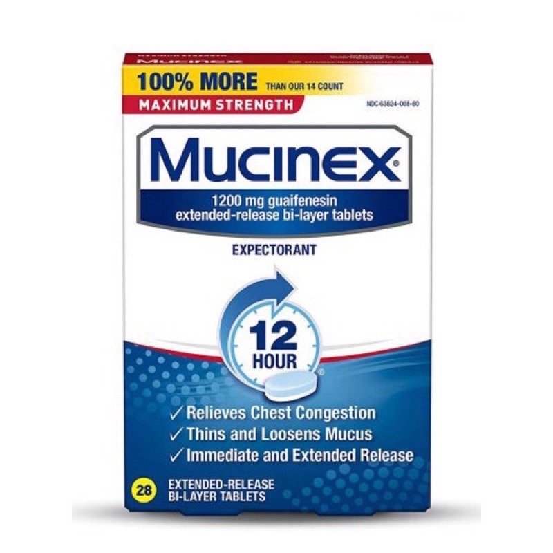 Giảm ho, Đau rát họng, Mucinex 1200mg ,Mucinex Maximum Strength 1200mg 14 viên , Cắt cơn ho ,Ho có đàm, Ho tức ngực.