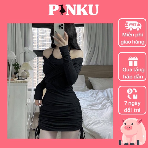 Set đầm body kèm áo khoác lệch vai Pinku clothing BD01