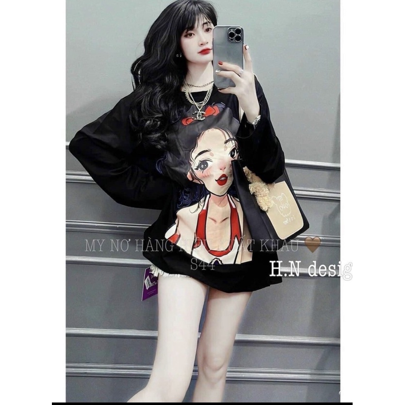 Áo thun dài tay in hình cô gái hot tread bắt mắt 2 màu đen trắng