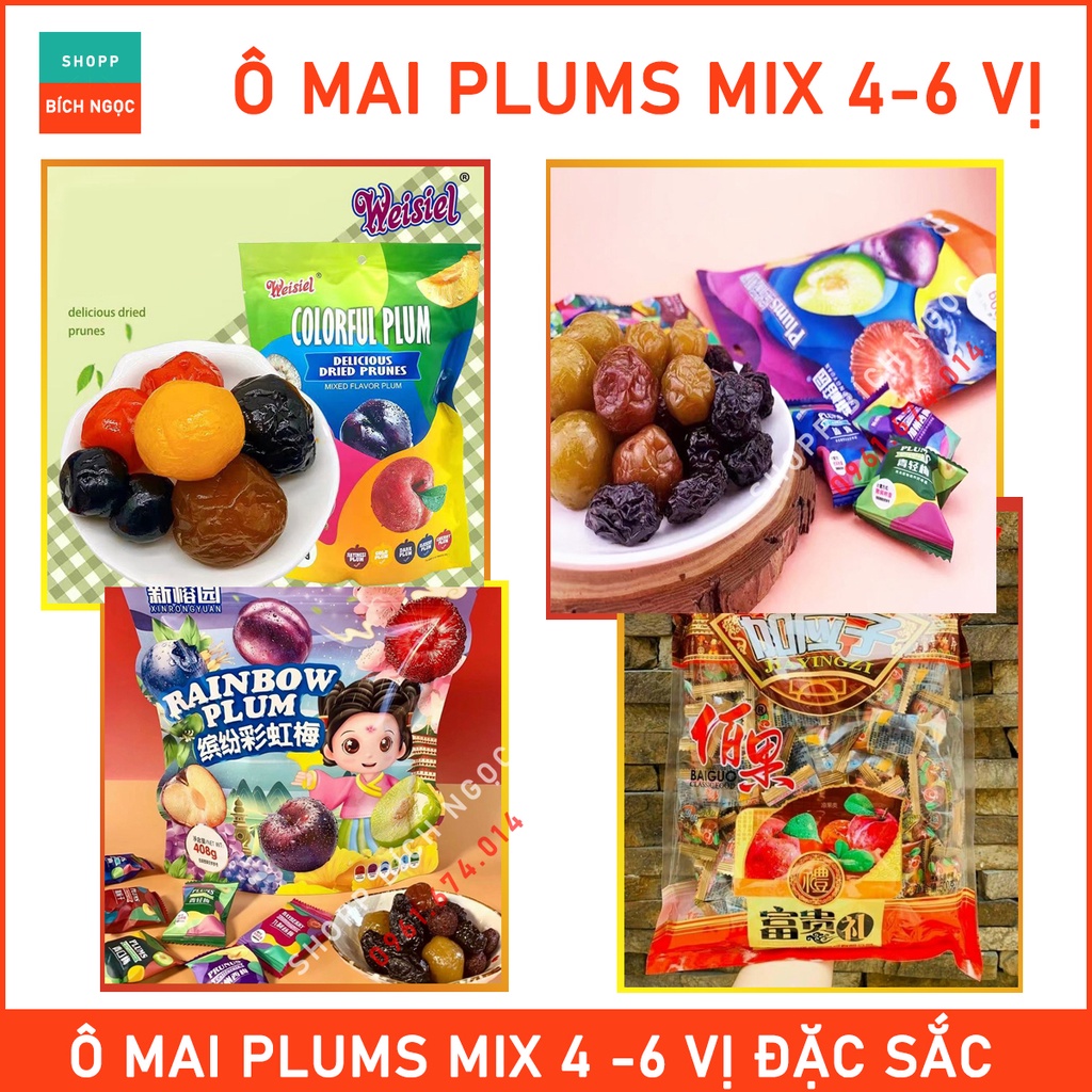 Ô Mai Xí Muội, Loại Ô Mai Việt Quất, Mận, Mơ,Cherry .. Mix 4-6 Vị, Giòn Thơm Tuyệt Ngon, Ăn Vặt Gói 500g