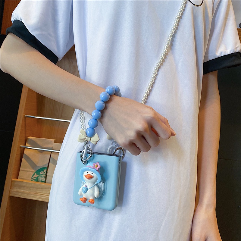 Ốp Điện Thoại Màu Xanh Dương Có Giá Đỡ Hình Chú Vịt Cho Samsung Galaxy Z Flip 3 5G Z Flip 4 Z Flip3 ZFlip3 Z Flip4 ZFlip 4