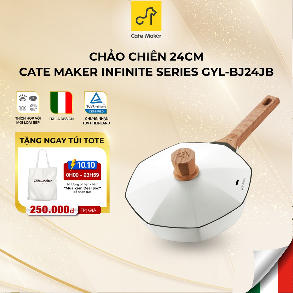 Chảo chiên chống dính bát giác có nắp Cate-Maker INFINITE SERIES GYL-BJ24JB, size 24cm, dùng cho bếp từ
