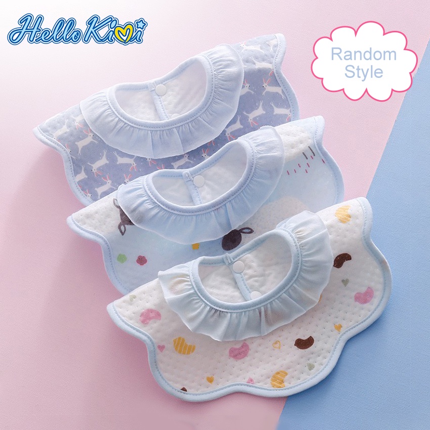 Set 3 yếm ăn HELLOKIMI cotton dày chống thấm nước xoay được 360 độ dành cho em bé