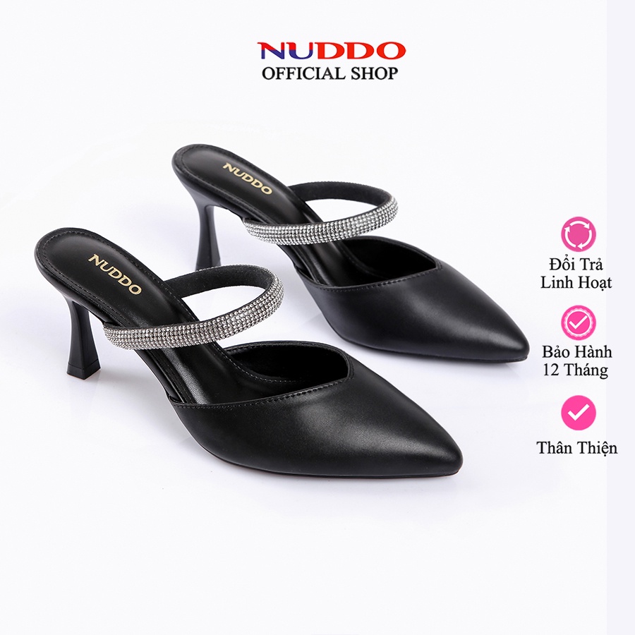 Giày Mules cao gót nữ mũi nhọn 7 phân phối dây đá sang trọng dáng sục nữ sang chảng thời trang NUDDO NS09