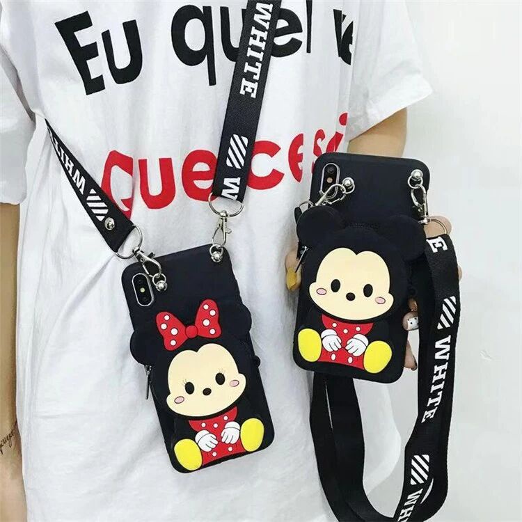 Ốp Điện Thoại TPU Mềm Hình Mickey Minnie 3D Kèm Ví Và Dây Đeo Cho Samsung galaxy S20 S21 FE A21 A22 A13 A23 A33 A53 A73