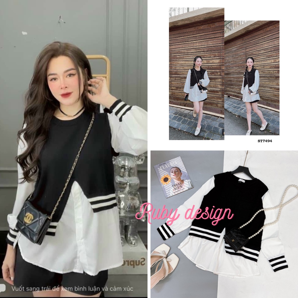 Áo babydoll nữ , áo babydoll dài tay viền sọc phối gile đen chất thun bozip cao cấp phong cách ulzzang Hàn Quốc