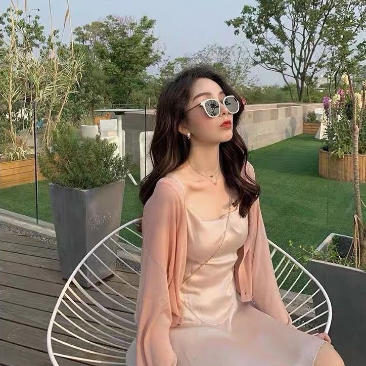 Áo Khoác Cardigan Dệt Kim Tay Dài Dáng Rộng Ngắn Lưng Chống Nắng Thời Trang Mùa Hè Cho Nữ