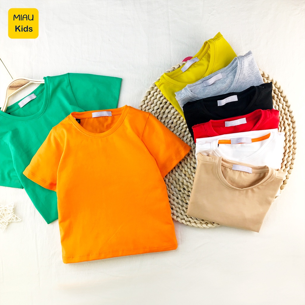 Áo Thun Trơn nhiều màu Cho Bé, Chất Thun Cotton Co Giãn Mềm Mịn Thoáng Mát Cho Bé mặc nhà đi học đi chơi - MiauKids
