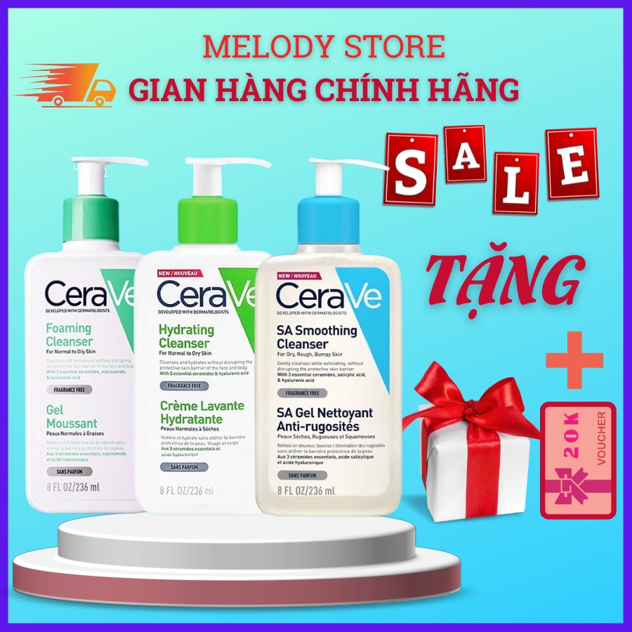 Sữa rửa mặt Cerave Foaming Facial Cleanser da dầu, da khô và da thường 236ml