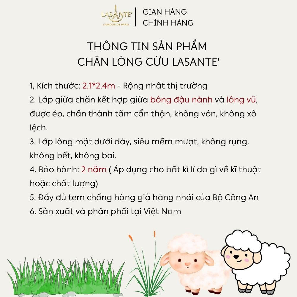 Chăn mền lông cừu Lasante' cao cấp phong cách Pháp 3 lớp dày dặn mềm mại màu Mariana Đỏ Cherry siêu rộng 2.1x2.4m