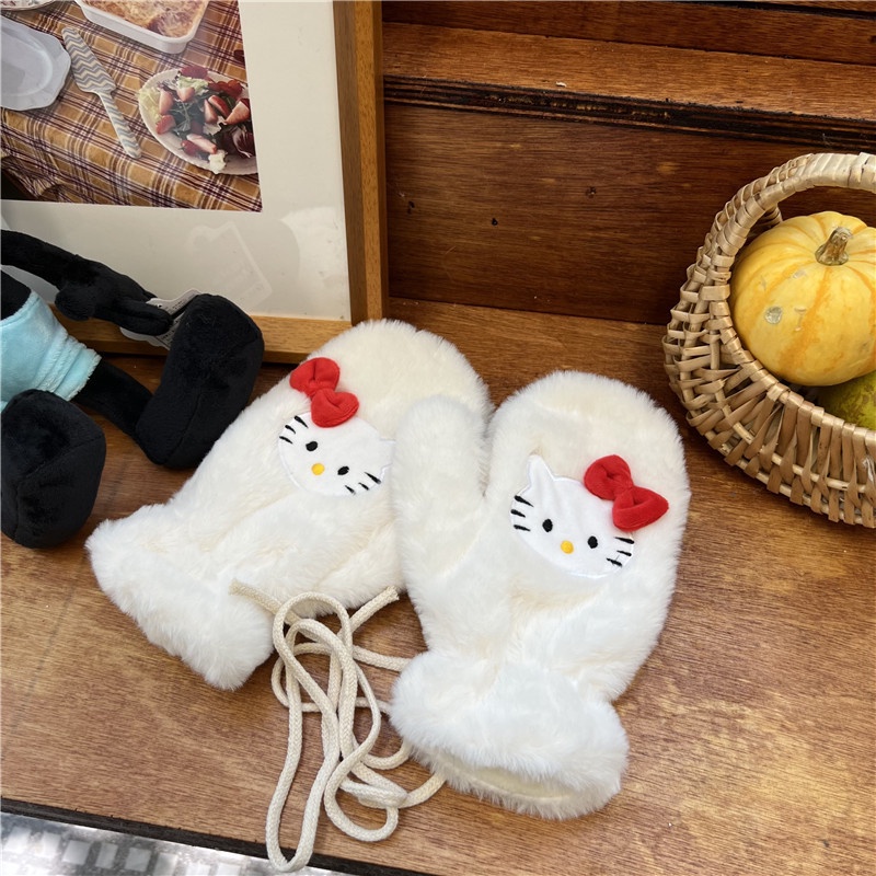 Sanrio Găng Tay Lông Xù Dày Dặn Chống Lạnh Họa Tiết Hello Kitty Dễ Thương Dành Cho Học Sinh # 1