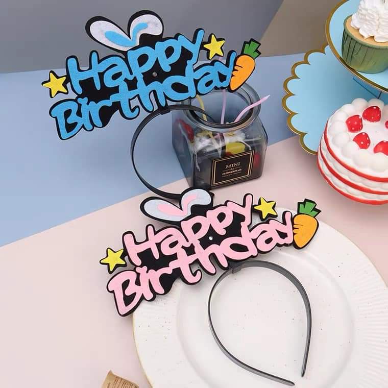 Bờm, Băng Đô Sinh Nhật Thỏ Happy Birthday Vải Dạ Có Đèn