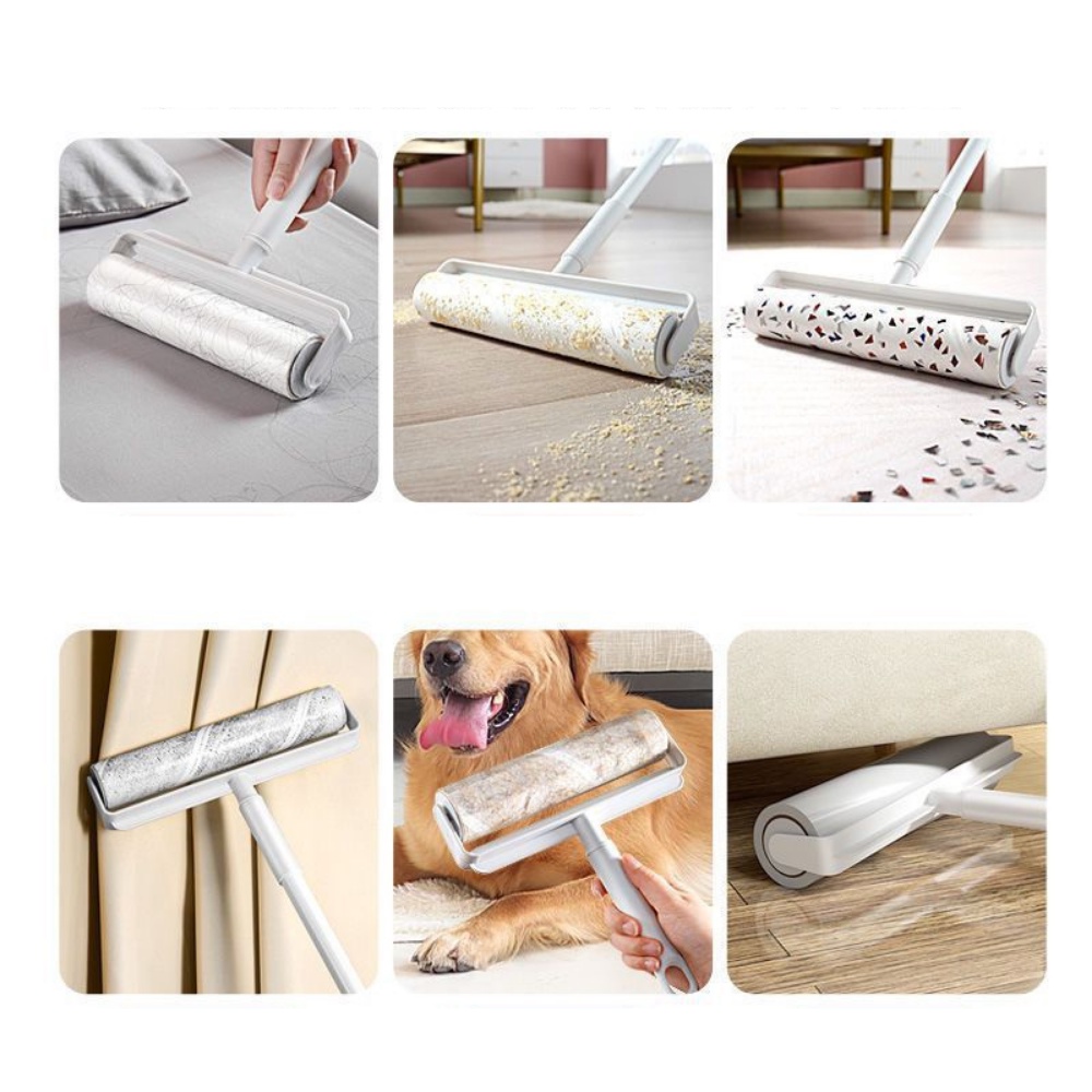 Cây lăn bụi 24cm cán dài, cây lăn bụi quần áo sàn nhà rèm cửa Oron