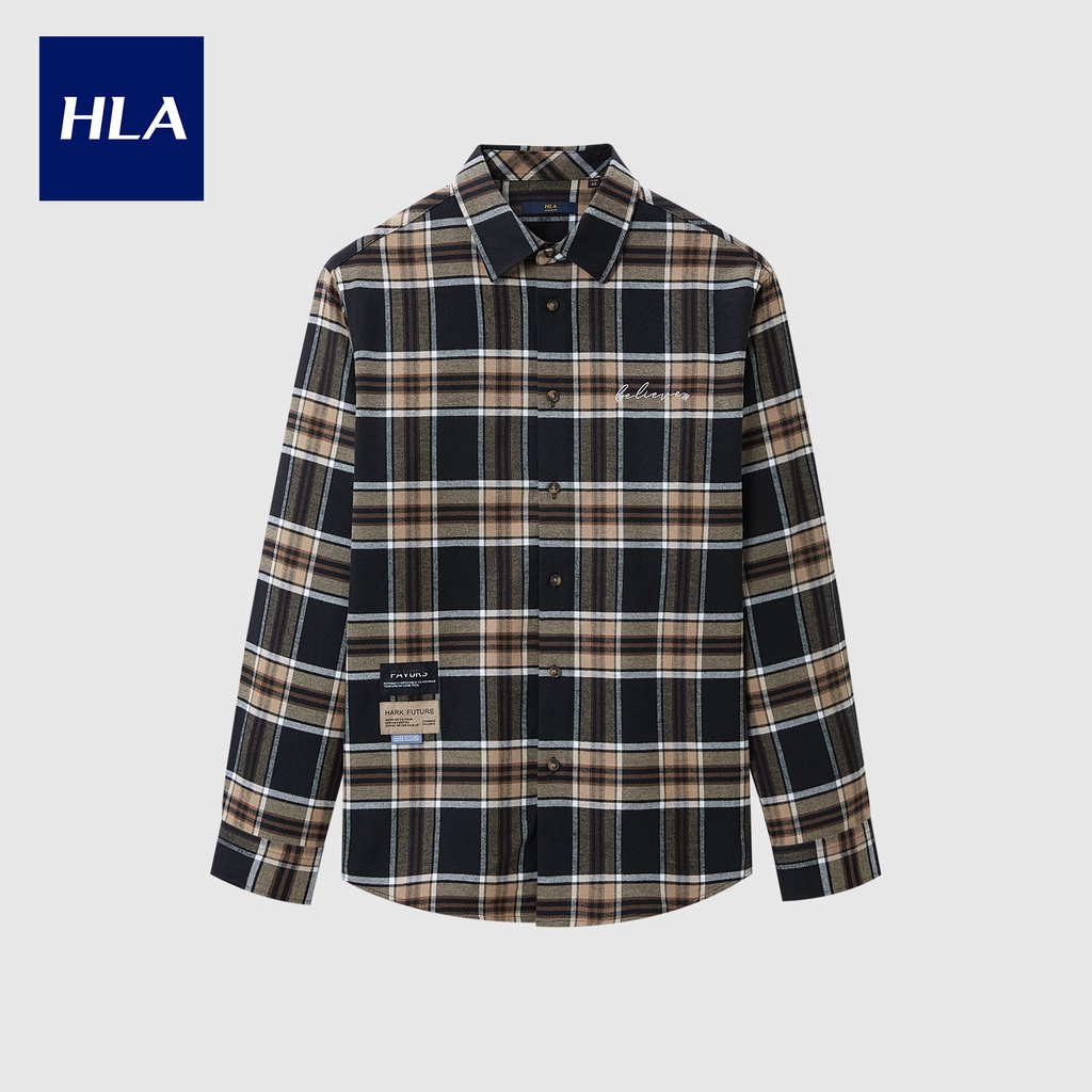 [MẪU MỚI] HLA - Áo khoác sơ mi kẻ sọc thời trang thêu chữ phá cách Letter embroidered plaid jacket