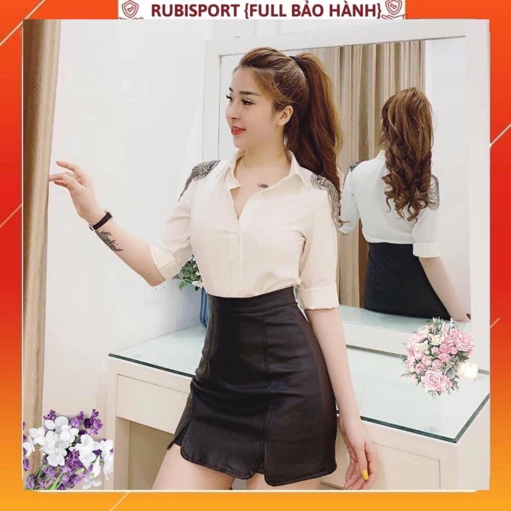 Set áo sơ mi hàng thiết kế, quần giả váy da hàng chính chủ chuẩn hình ảnh.