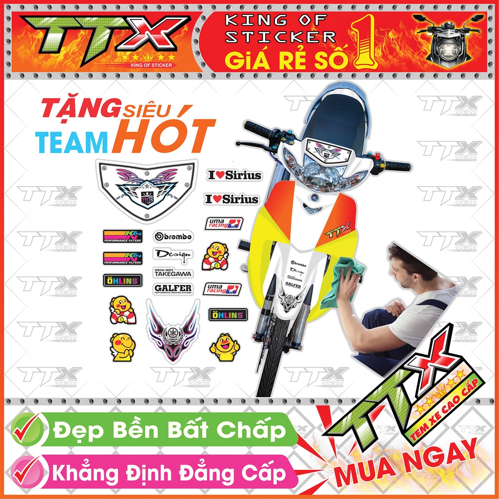 Tem Rời Sirius Y11ZR Màu TiTan Trắng Hồng Xanh Tuyệt Đẹp - Tem Y11ZR Sirius Dán Xe Trắng Siêu Hót