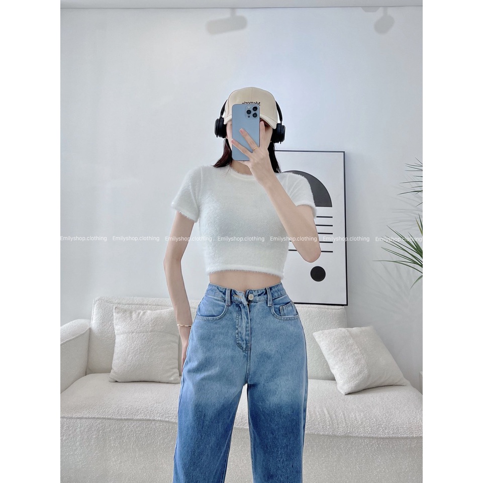 Quần jeans nữ demin ống rộng suông xuông nữ cạp cao Emilyshop phong cách ulzzang
