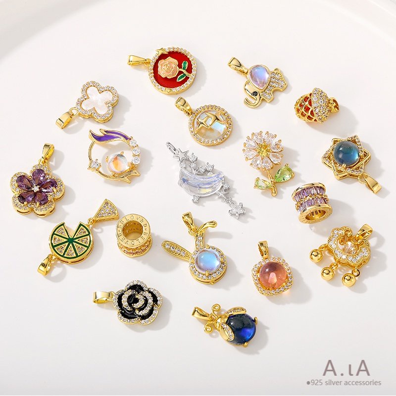 █A.ιA゜14K Vàng●1 Vật Dụng°Mặt Dây Chuyền Thủ Công Mạ Vàng 18k Đính Đá Zircon Nhiều Màu Sắc