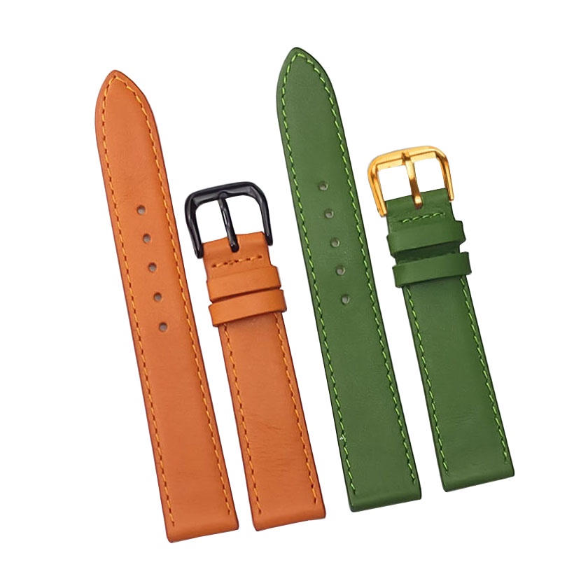 {Cam/ Xanh Lá} Dây da đồng hồ nam nữ DA BÒ THẬT 2 LỚP MỎNG, SIÊU DẺO BO-03 KHÓA CÀI size 12 - 14-16-18 - 20mm