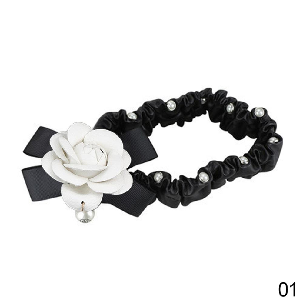 Ốp Gương Chiếu Hậu Bằng Da PU Hình Hoa Trà Đính Ngọc Trai Giả Trang Trí Nội Thất Xe Hơi J3Z1