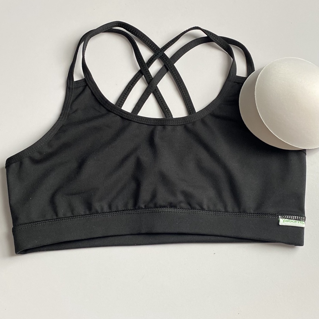 Áo bra tập yoga Yborn lưng 4 dây đan chéo màu đen tặng kèm mút