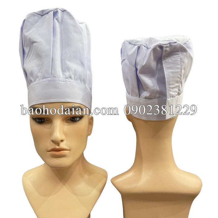 Nón đầu bếp nhà hàng, bếp trưởng màu trắng vải kaki