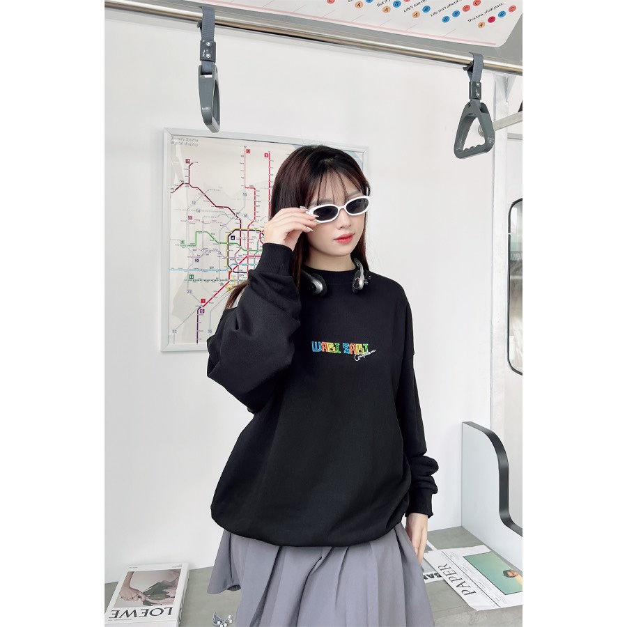 Áo Sweater chữ thêu WabiSabi nỉ cotton 100% chân cua chính phâm Unisex -WSSWT1