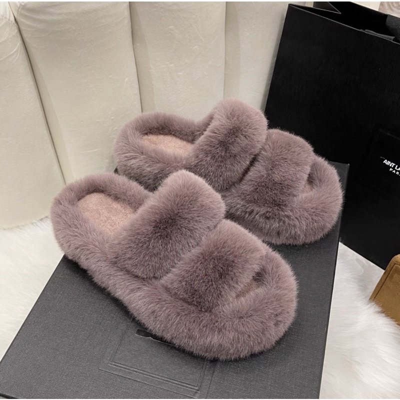 Dép Lông Siêu Mịn Quai Ngang Đế Dày Cao 5cm Dễ Thương Đi Trong Nhà Đi Chơi Ngoài Đường Thời Trang Thu Đông 2022