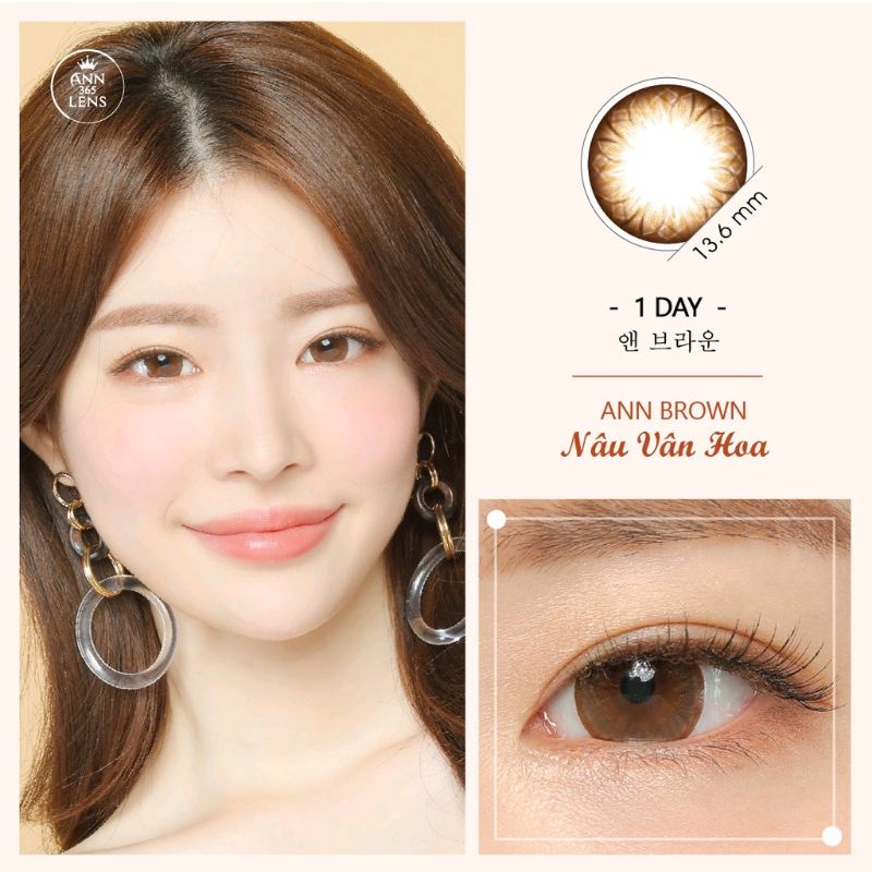 Lens mắt cận ANN365 - bộ sưu tập 1 ngày màu nâu, xám không cần ngâm - 1 chiếc