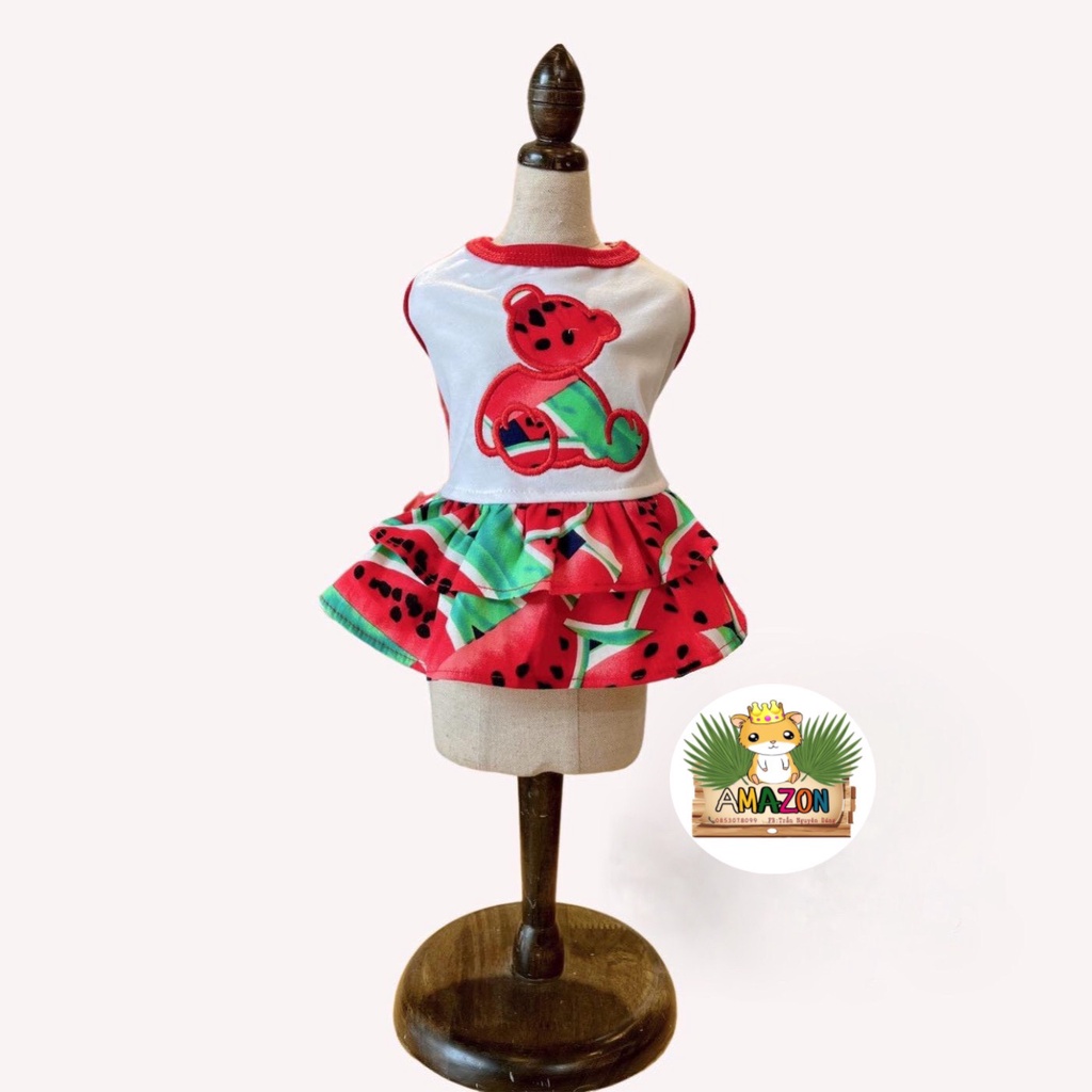 Đầm dưa hấu ba lỗ cho chó mèo