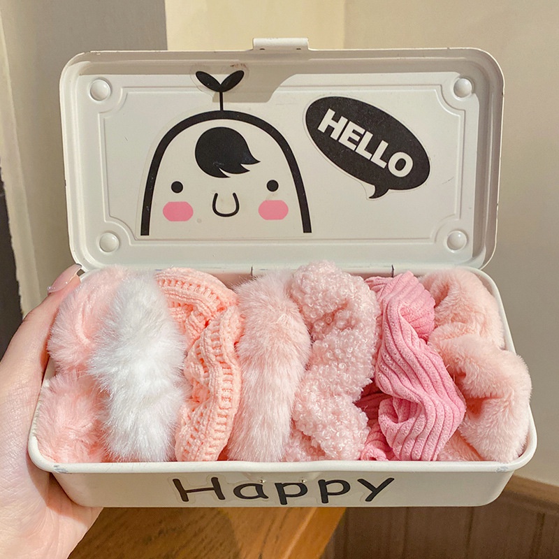 Bộ 7 Dây Cột Tóc Cao Su Phối Lông Thời Trang Thu Đông 2022 Dễ Thương