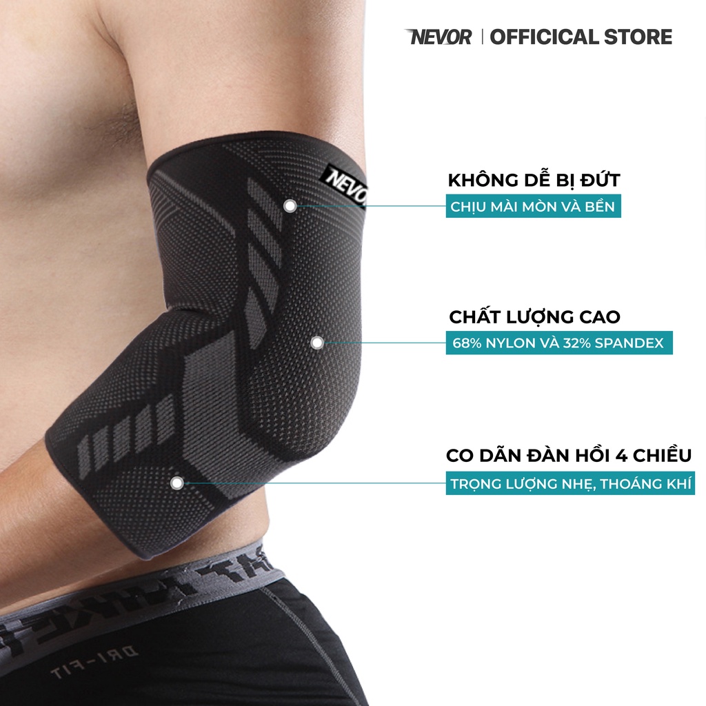 Băng Khuỷu Tay Nevor BKT03 Thoáng Khí, Đàn Hồi Giúp Bảo Vệ, Giảm Đau Khuỷu Tay, Cùi Trỏ, Sử Dụng Cho Bóng Rổ, Bóng Đá...