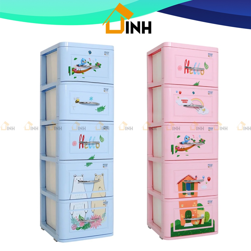 Tủ nhựa quần áo Lucky Qui Phúc, Tủ nhựa trẻ em 5 tầng, 4 tầng, 3 tầng, hàng chính hãng công ty