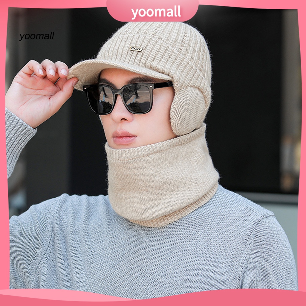 Set 2 Mũ + Khăn Choàng Cổ Dệt Kim Co Giãn Trọng Lượng Nhẹ Thời Tiết Mùa Thu Đông Cho Nam