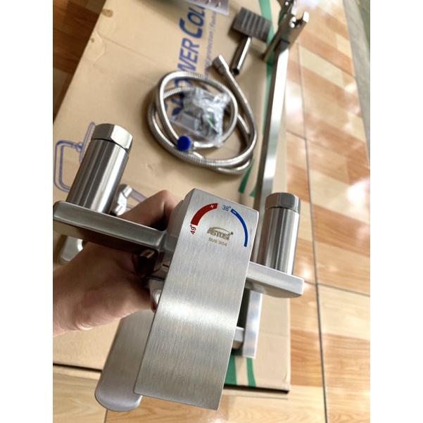 Sen Cây Tắm THÂN ĐÚC NƯỚC MẠNH vuông Nóng Lạnh INOX 304 dòng cao cấp nhất, Không chì an toàn cho sức khỏe