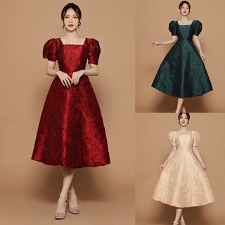 Đầm xòe gấm cổ vuông cao cấp kèm ảnh thật (đầm dự tiệc cao cấp) tặng hoa tai TẶNG KÈM HOA TAI THỜI TRANG