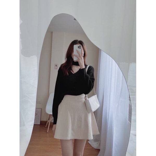 Áo len cổ choker hở vai hàng quảng châu siêu đẹp - Áo len tay bồng nữ