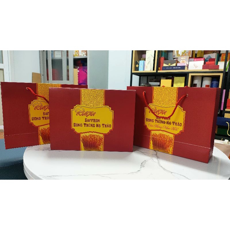 Bộ túi hộp Saffron Đông trùng, tờ rơi