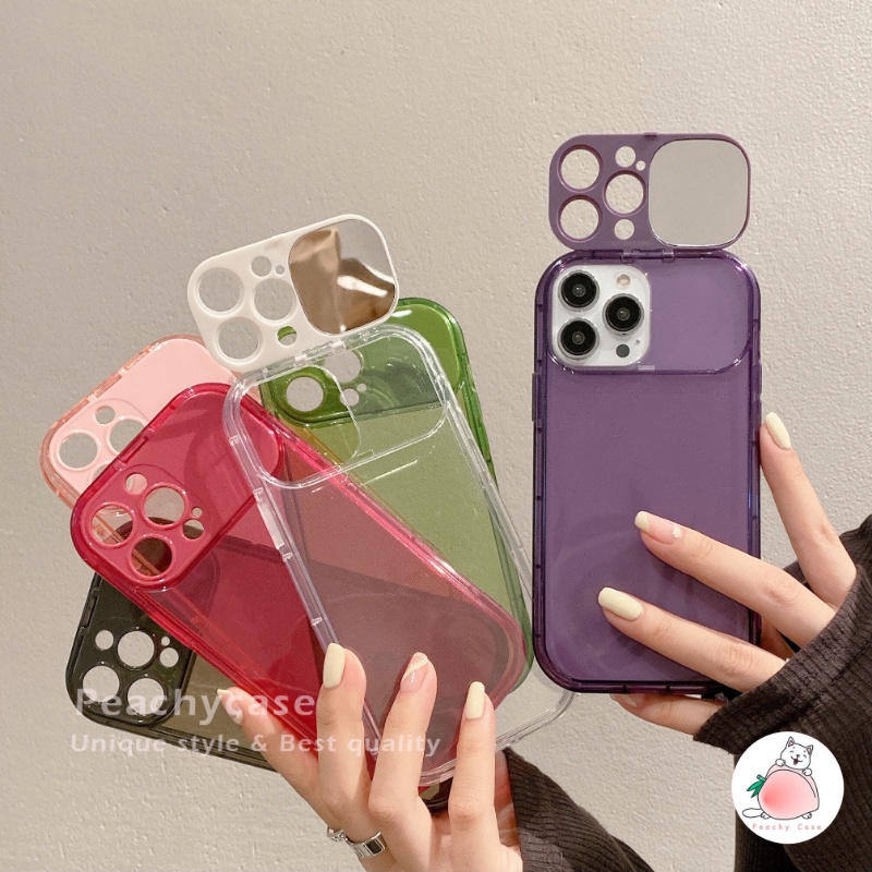 Ốp Điện Thoại TPU Mềm Trong Suốt Màu Trơn Có Gương Trang Điểm Cho iPhone 14 13 12 Pro Max 11 Xr Xs Max X 7 8 Plus
