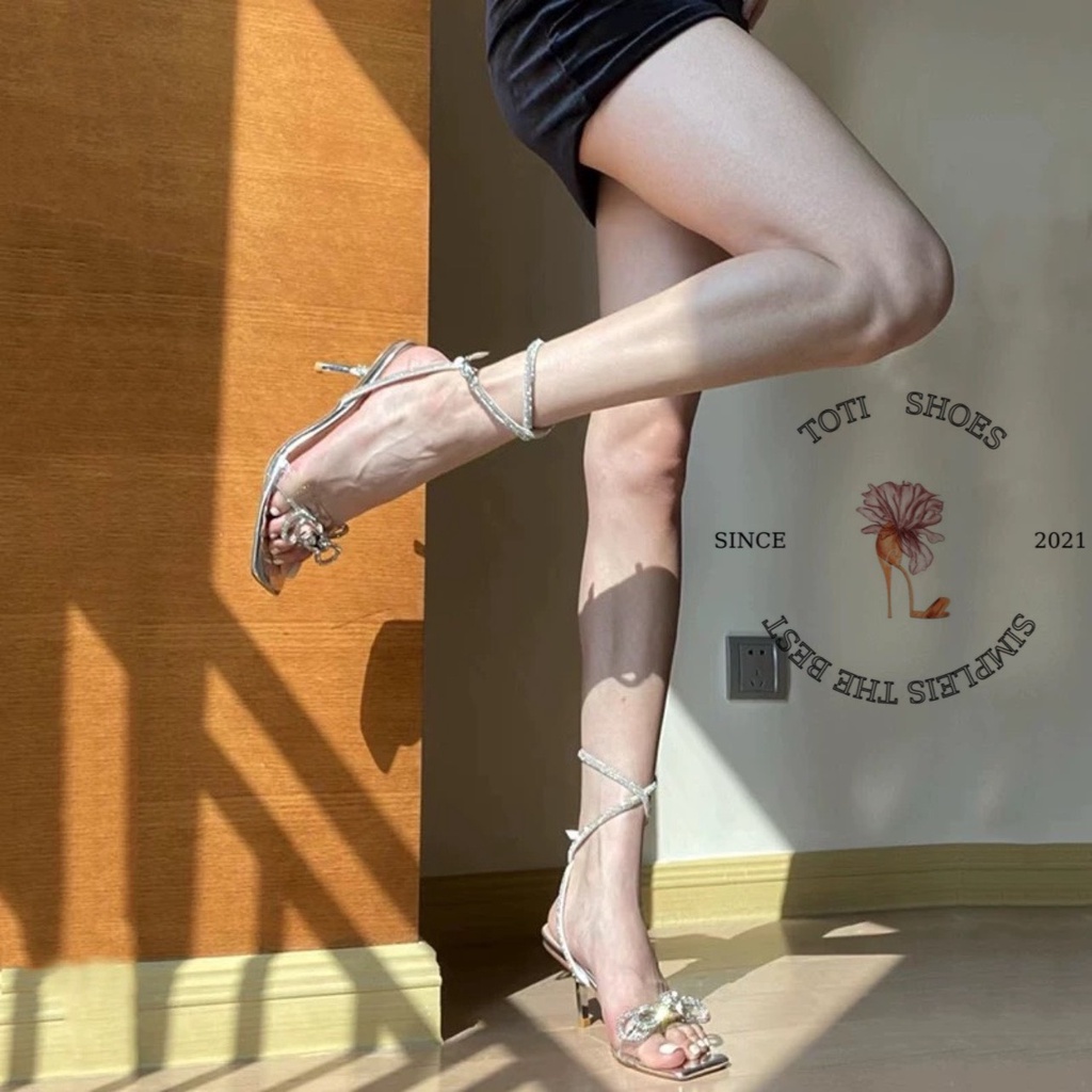 SANDAL CAO GÓT TOTIIE SHOES - GUỐC NỮ QUAI NGANG TRONG ĐÍNH ĐÁ - GIÀY THỜI TRANG MŨI VUÔNG 7 PHÂN G2207140