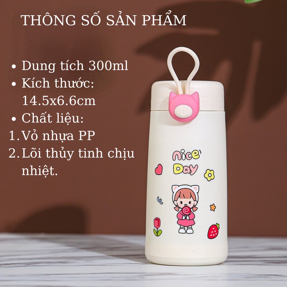 Bình thủy tinh đựng nước cho trẻ lõi thủy tinh chịu nhiệt TiLoKi TBN 06 dung tích 300ml - bình đựng nước bằng thủy tinh