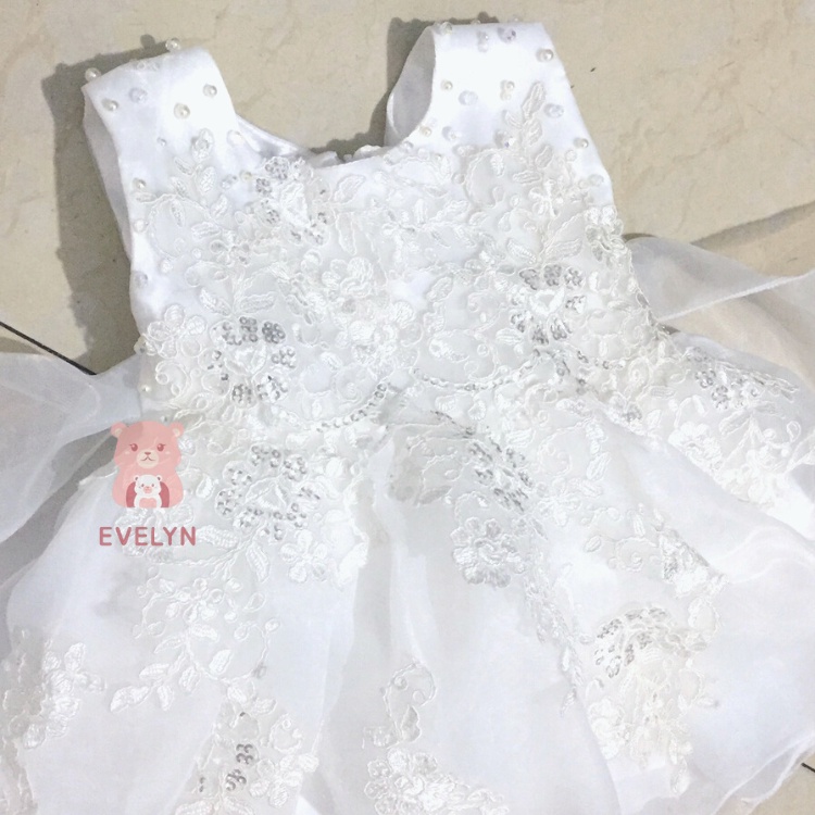 Đầm công chúa bé gái dự tiệc EVELYN tay sát nách vải voan đính ren sang trọng đủ size đại 6-45kg
